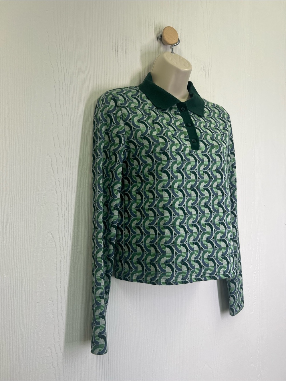 Zara -  Geometric Jacquard Half Button Long Sleeve Fun Blouse Size Medium - Picture 3 of 8